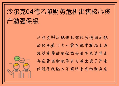沙尔克04德乙陷财务危机出售核心资产勉强保级